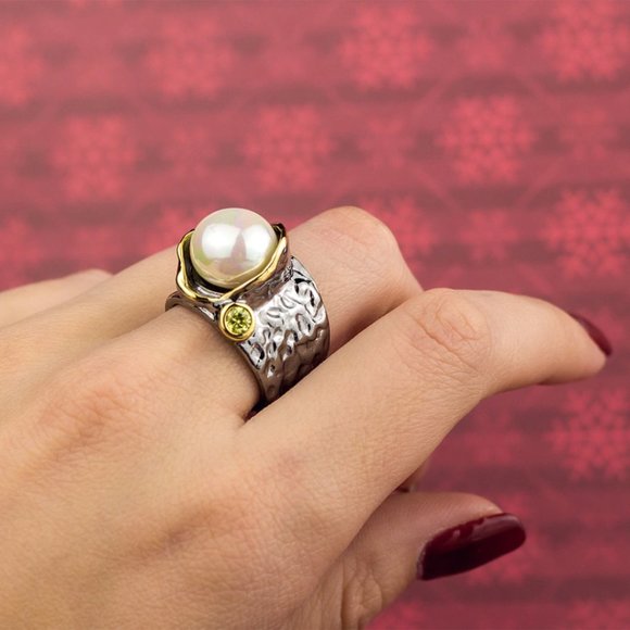 NEW Italian Jewelry Olivine Pearl Ring - Picture 14 of 14